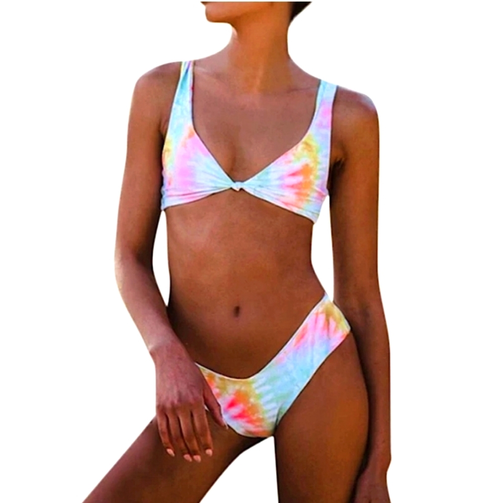 Tie-Dye Pastel V-Neck Bikini Set